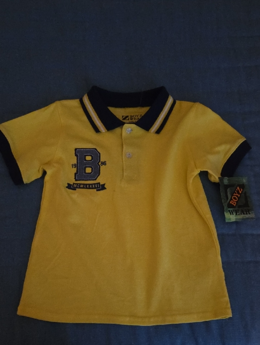 Boyz Wear Yellow Polo with Navy Trim and Embroidered 'B'